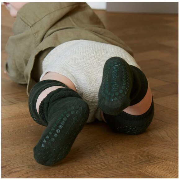 NWT GoBabyGo NonSlip Rubber Grip Tall Socks (Forest Green, Organic Cotton Terry) - Picture 2 of 9